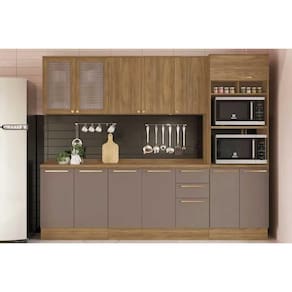 Cozinha Modulada Kappsberg Botanic Botanic 7 Peças (2Aéreos+2Balcões+1Paneleiro+2Complementos) C7P36 Nogueira/Fendi-Kappesberg