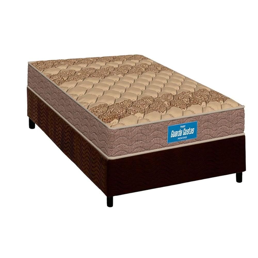 Cama Box Solteiro: Colchão Ortopédico Probel D33 Firmepedic Guarda Costas PróIntense Brown + Base CRC Suede Brown (78x188)