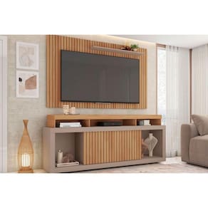Estante p/ Sala até 60 Pol New Oscar c/ Rodízios 180x174cm Buriti/Fendi - Caemmun