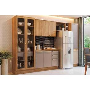 Cozinha Modulada Kappsberg Botanic Botanic 6 Peças (2Aéreos+1Balcão+1Cristaleira+1Paneleiro+1Complemento) M661 Nogueira/Fendi-Kappesberg