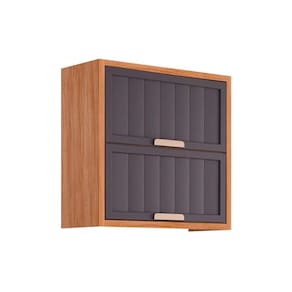 Armário de Cozinha Modulado Estela c/ 2 Portas Basculantes Ripada 80 cm Cinamomo/Titanium - MGM