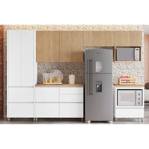 Cozinha Modulada Nesher Rainha Gourmet 6 Peças (3Aéreos+2Balcões+1Paneleiro) C6P01 Branca/Nature-Nesher