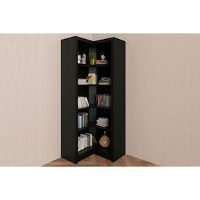 Estante Livreiro Solteiro ME4132 de Canto c/ 4 Prateleiras Preto - Tecno Mobili