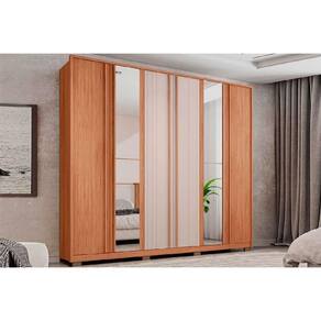 Guarda Roupa 6 Portas e 4 Gavetas c/ Espelho Mozart Lux Freijo/Off White - Caemmun