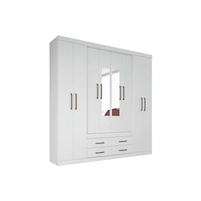 Guarda Roupa Casal 8 Portas (2 c/ Espelho) e 4 Gavetas Nápoles Branco - Santos Andirá