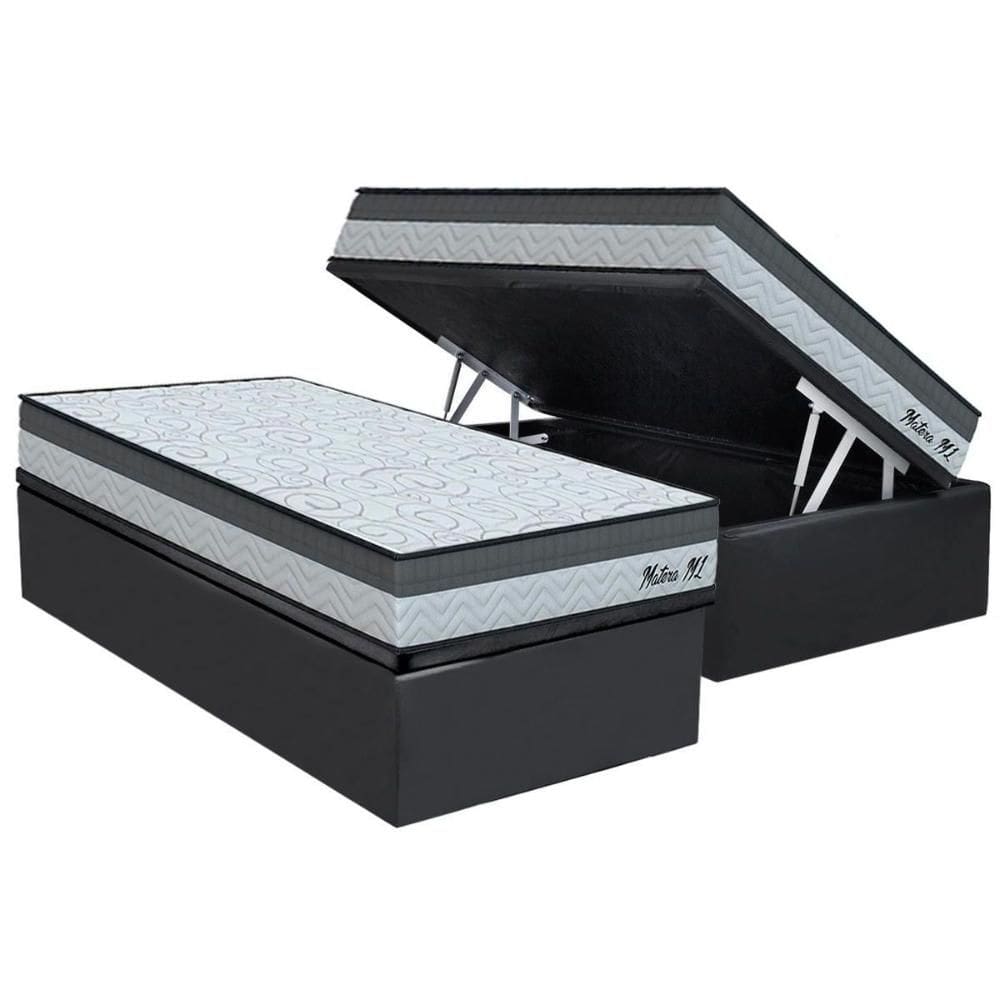 Cama Box Baú Solteiro: Colchão Espuma D45 Orthoflex D33 Matera ML + Base CRC Suede Gray (88x188)