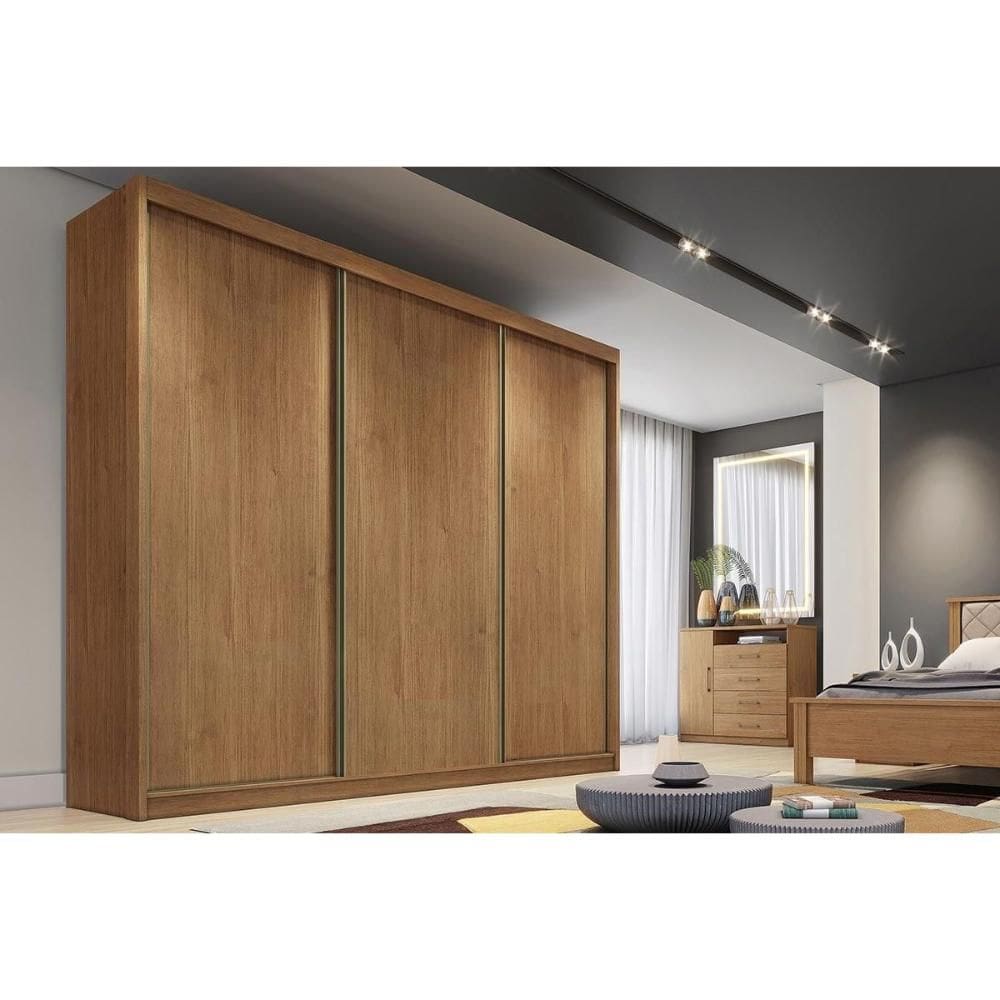 Guarda Roupa Casal 3 Portas de Correr e 8 Gavetas Sollo/Logan Cumaru - Novo Horizonte