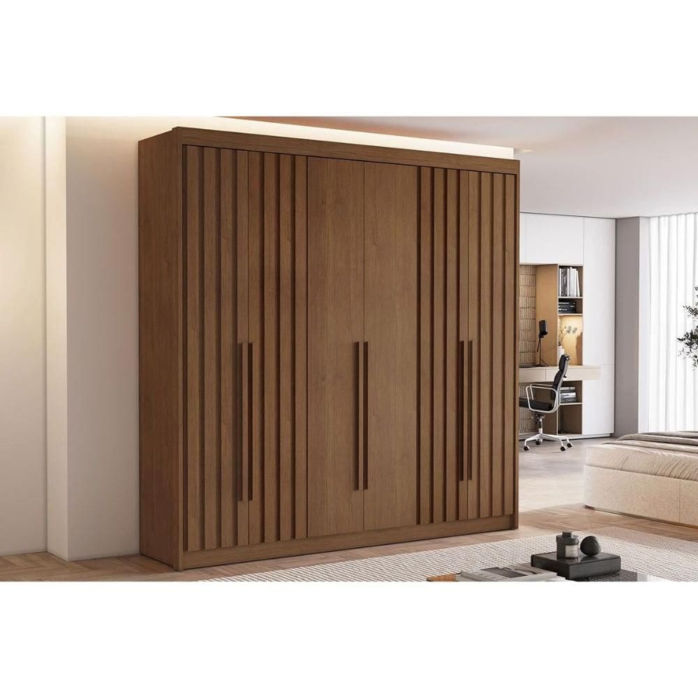 Guarda Roupa 6 Portas (4 Ripadas) e 6 Gavetas Portugal Cacau - Conquista
