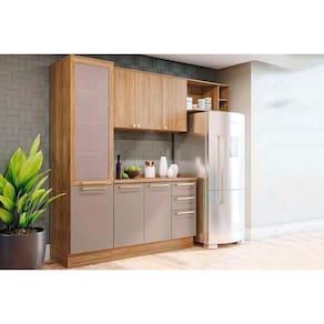 Cozinha Modulada Kappsberg Botanic Botanic 5 Peças (2Aéreo+1Balcão+1Paneleiro+1Complemento) M654 Nogueira/Fendi-Kappesberg