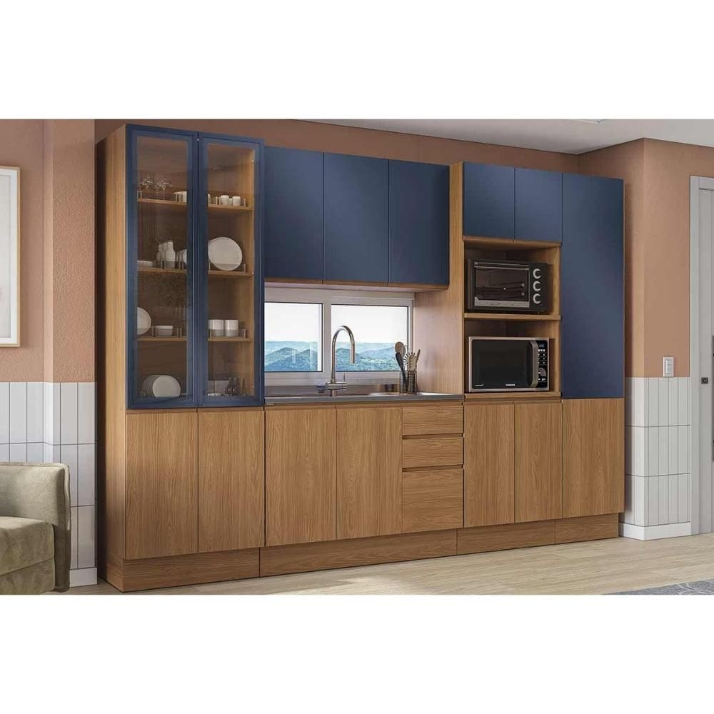 Cozinha Modulada Kappesberg Ciela Ciela 5 Peças (1Aéreo+1Balcão+3Paneleiros) C5P52 Canela/Azul Profundo - Kappesberg