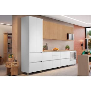 Cozinha Modulada Nesher Rainha Gourmet 7 Peças (3Aéreos+3Balcões+1Paneleiro) C6P37 Branca/Nature-Nesher