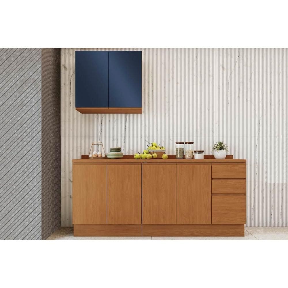 Cozinha Modulada Kappesberg Ciela Ciela 5 Peças (1Aéreo+2Balcões+2Complementos) C5P118 Canela/Azul Profundo - Kappesberg