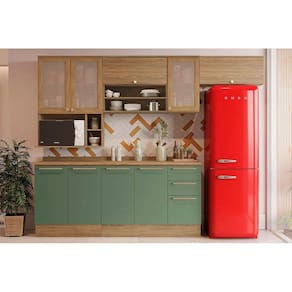 Cozinha Modulada Kappsberg Botanic Botanic 8 Peças (4Aéreos+2Balcões+2Complementos) M665 Nogueira/Verde Oliva-Kappesberg