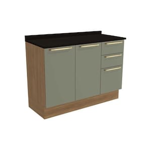 Gabinete p/ Pia Cozinha Balcão c/ Tampo Botanic M624 c/ 3 Gavetas e 2 Portas 120cm Nogueira/Oliva/Preto - Kappesberg