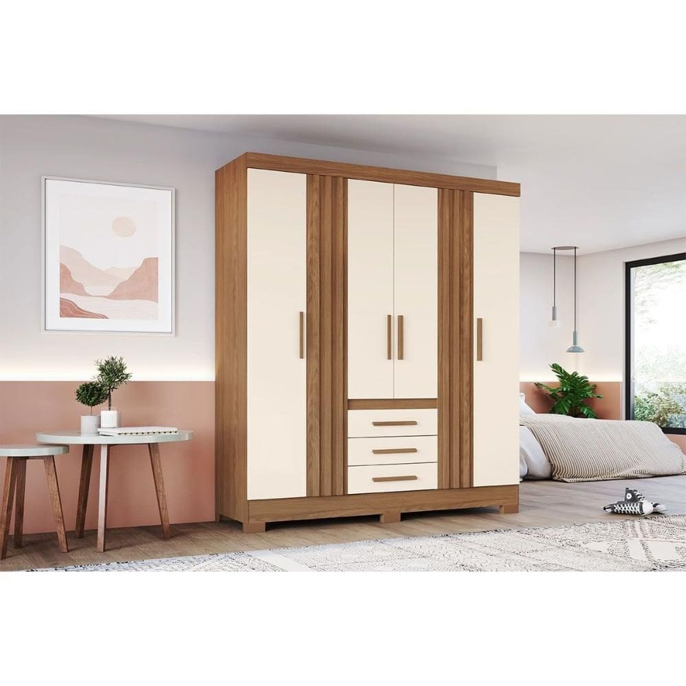 Guarda Roupa 6 Portas e 3 Gavetas c/ Pés Briz B375 Nature/Off White - Henn