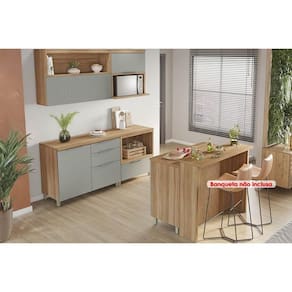 Cozinha Modulada Nesher Marquesa 6 Peças (2Aéreos+3Balcões+1Ilha) C6P02 Nature/Verde-Nesher