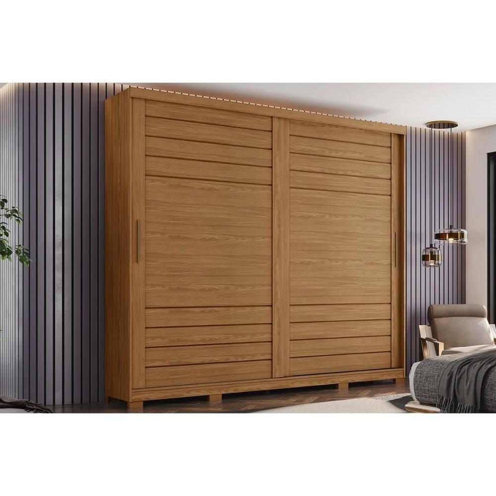 Guarda Roupa 2 Portas de Correr e 6 Gavetas c/ Pés Cayman Nature - Henn