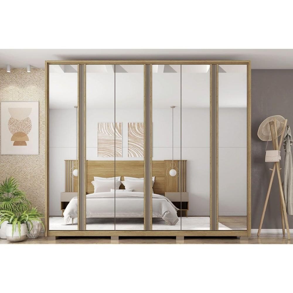 Guarda Roupa 6 Portas c/ Espelho e 4 Gavetas Gladiador Double Lux Buriti/Fendi - Caemmun