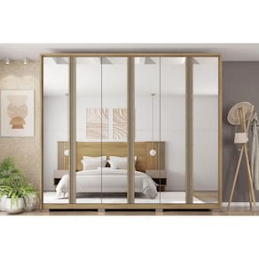 Guarda Roupa 6 Portas c/ Espelho e 4 Gavetas Gladiador Double Lux Buriti/Fendi - Caemmun