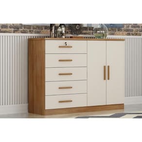 Cômoda Casal Space c/ 2 Portas e 5 Gavetas Cumaru/Fendi 25 - Novo Horizonte
