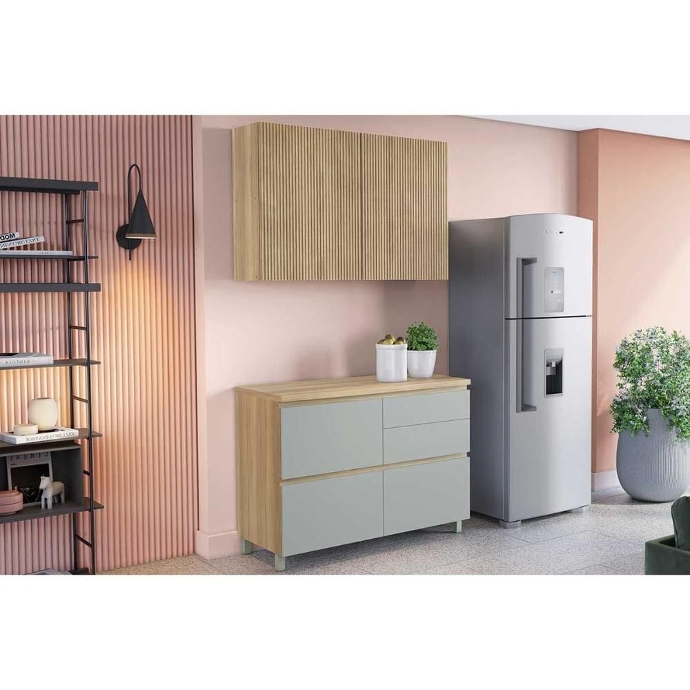 Cozinha Modulada Nesher Rainha 2 Peças (1Aéreo+1Balcão) C2P44 Nature/Verde-Nesher