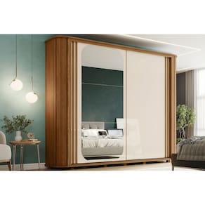 Guarda Roupa 2 Portas de Correr (1 c/ Espelho) 2 6 Gavetas c/ Pés Mozzate Flex Nature/Off White ou Preto - Henn