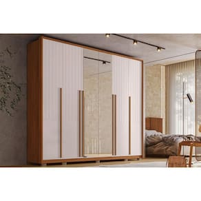 Guarda Roupa 6 Portas e 6 Gavetas c/ Espelho Quintus Lux Freijo/Off White - Caemmun