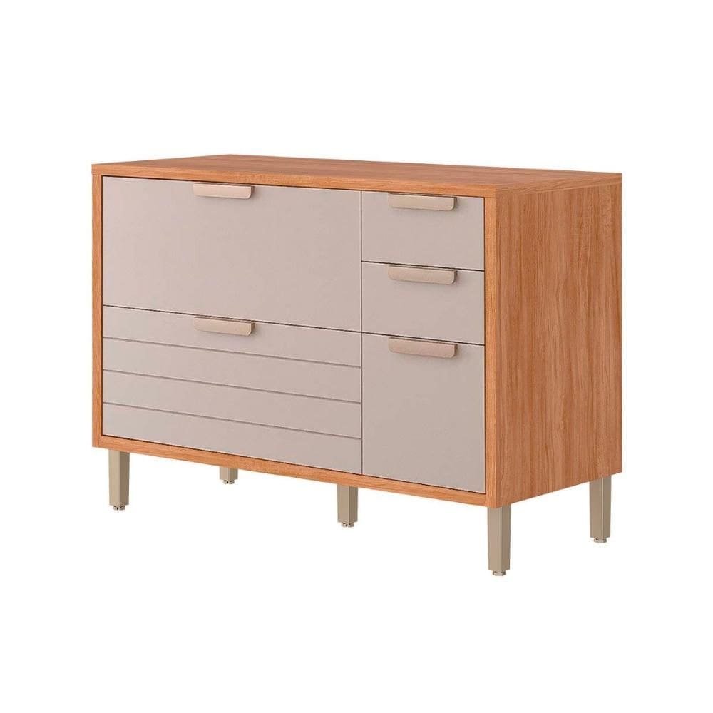 Gabinete de Cozinha Modulado Balcão c/ Tampo Eloise c/ 4 Gavetas e 1 Porta Basculante Riscada 120 cm Cinamomo/Off White - MGM