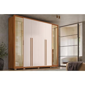 Guarda Roupa 6 Portas e 6 Gavetas c/ Vidro Reflecta Octavius Freijo/Off White - Caemmun