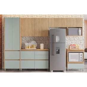 Cozinha Modulada Nesher Rainha Gourmet 6 Peças (3Aéreos+2Balcões+1Paneleiro) C6P01 Nature/Verde-Nesher