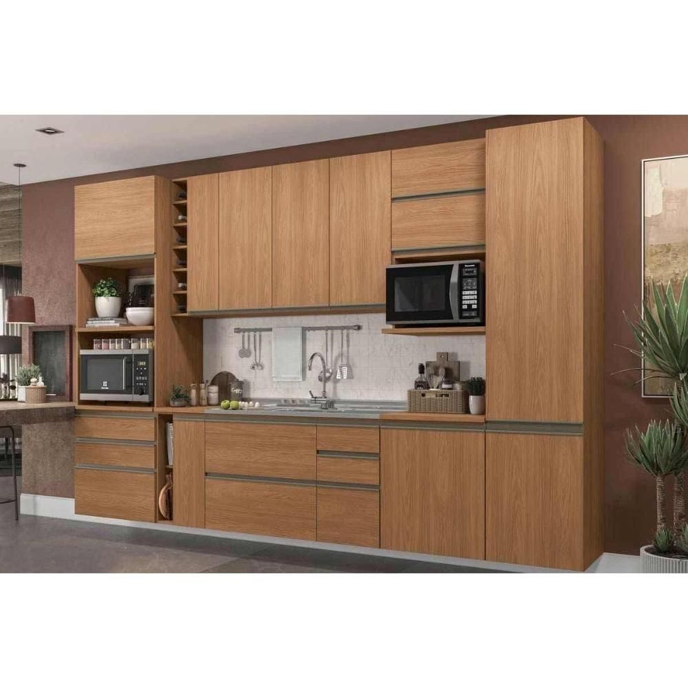 Cozinha Modulada Kappesberg Maxxi 15 Peças (4Aéreos+4Balcões+4Complementos+2Paneleiros+1Nicho) C15P46 Canela-Kappesberg