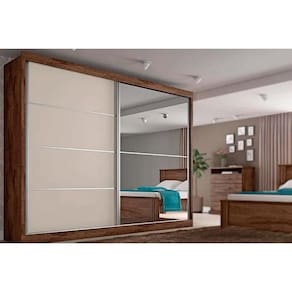 Guarda Roupa Casal 2 Portas (1 c/ Espelho) e 4 Gavetas Verona Plus Flex Brauna/Brauna ou Off White - Europa