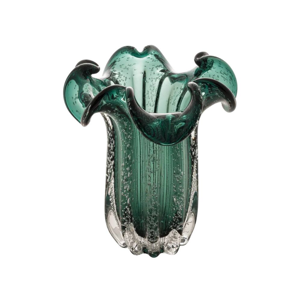 Vaso Em Vidro Flat Italy Verde Esmeralda Wolff 19x24cm