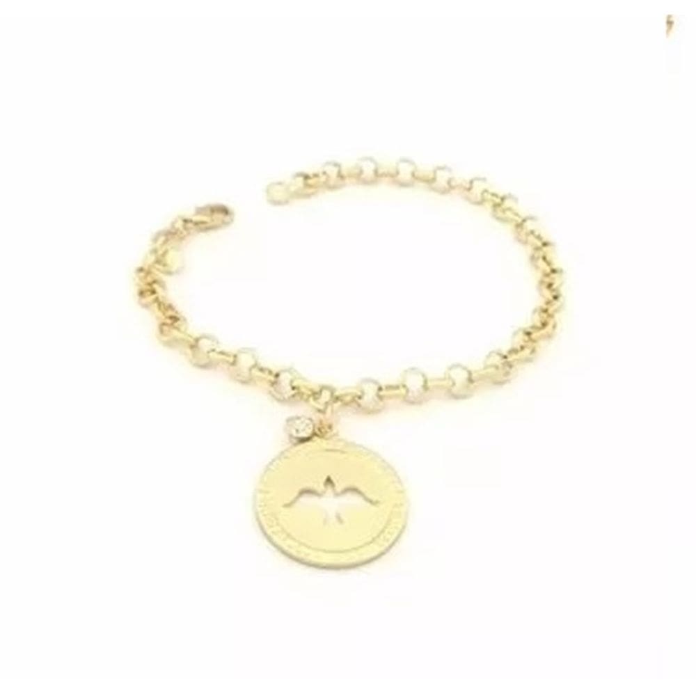 Pulseira Medalha Pomba Espirito Santo Religioso Folheado 18k