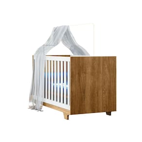Berço Mini Cama com Suporte Mosquiteiro Tigus Life 100% em MDF Branco/Amadeirado
