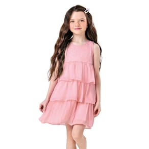 Vestido Infantil Trick Nick Meia Malha Babados Chiffon Stras