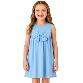 Vestido Infantil Tricoline Laço Stras Trick Nick Azul 1 a 10