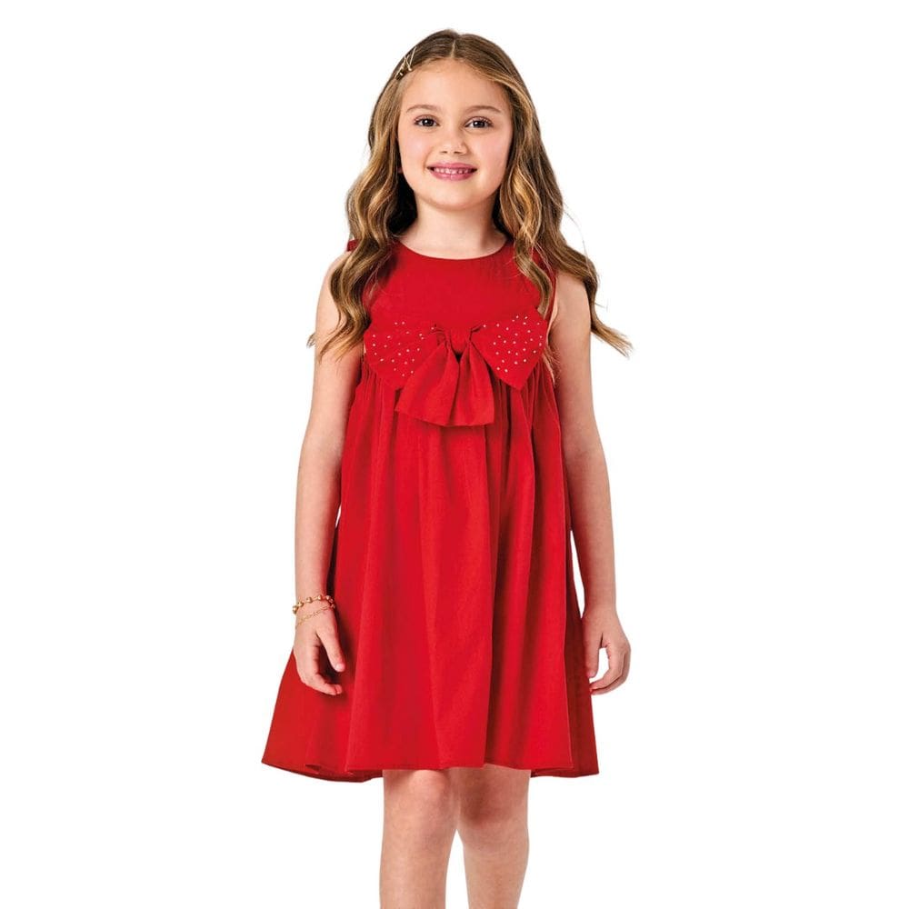 Vestido Infantil Tricoline Strass Trick Nick Vermelho 1 a 10