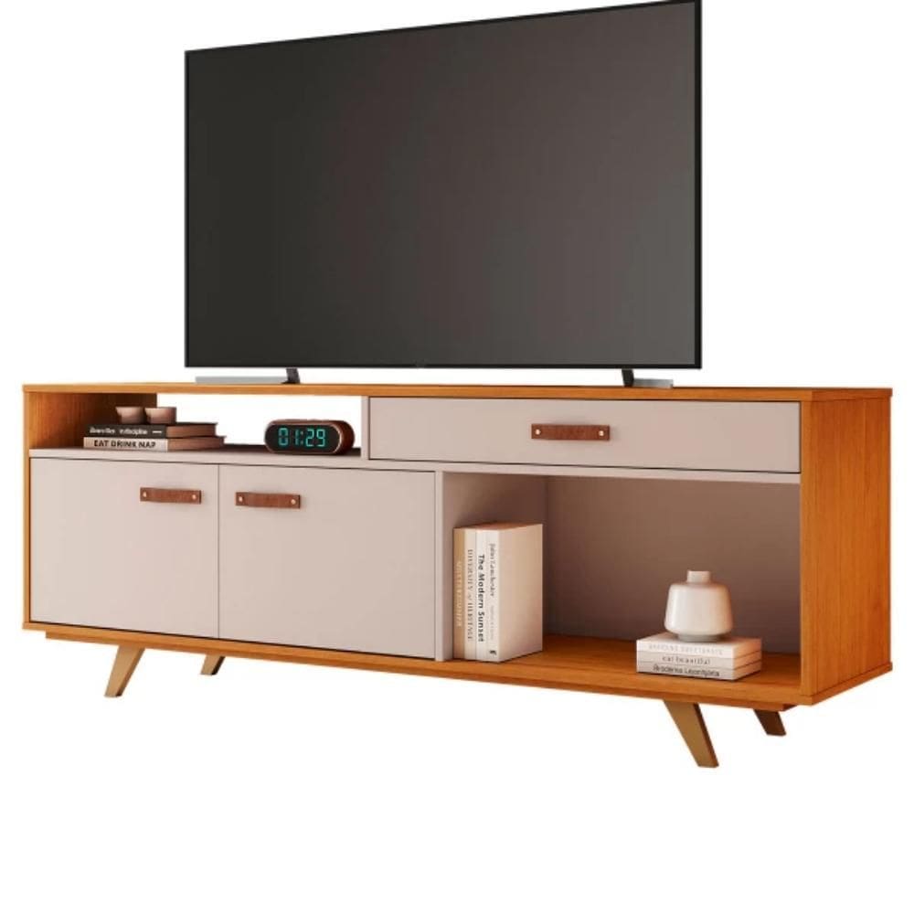 Rack para TV até 65 Polegadas 2 Portas 1 Gaveta Ímpar 160cm Cinamomo/Off White - JCM Movelaria