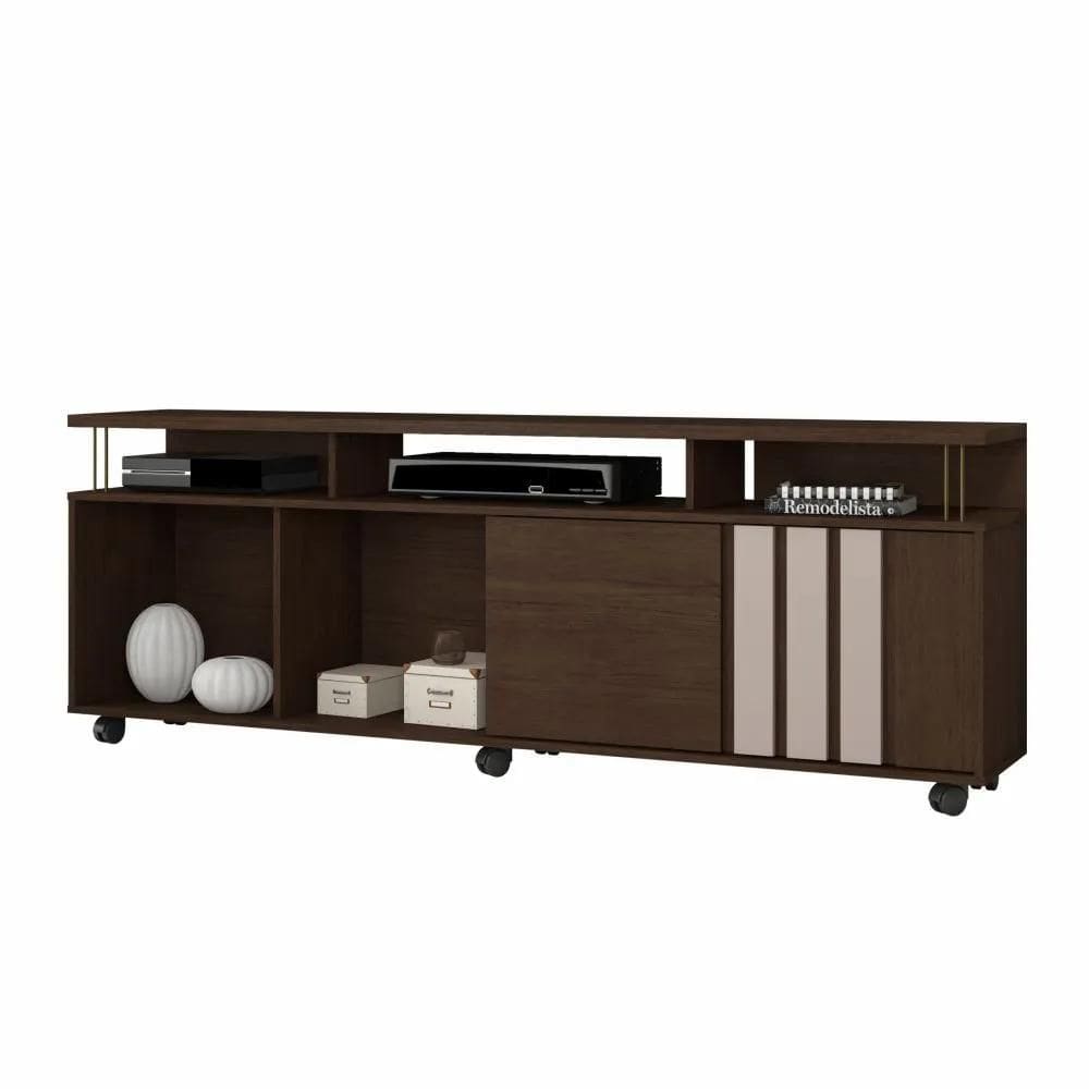 Rack para TV até 70 Polegadas 1 Porta de Correr 3 Nichos Atraente Café - JCM Movelaria