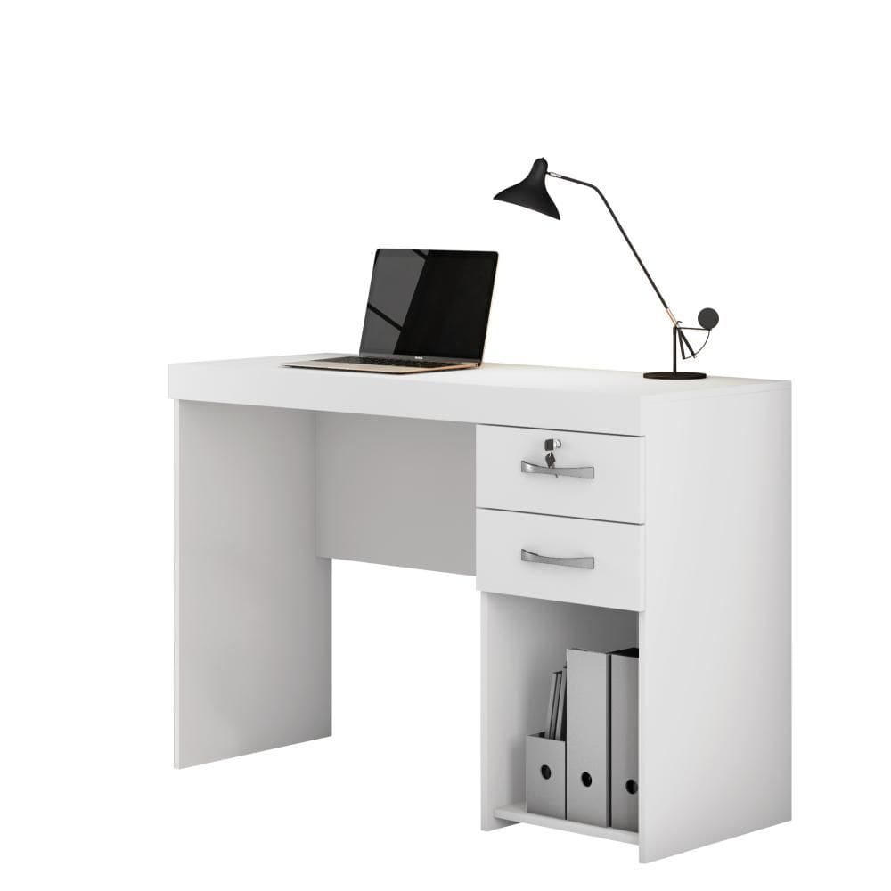 Mesa Escrivaninha Branca 2 Gavetas com Chave Iara Office 120cm - JCM Movelaria