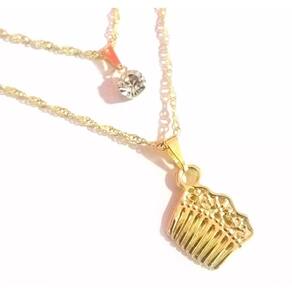 Cordão Duplo Cabeleireira Pente Folheado A Ouro 18k