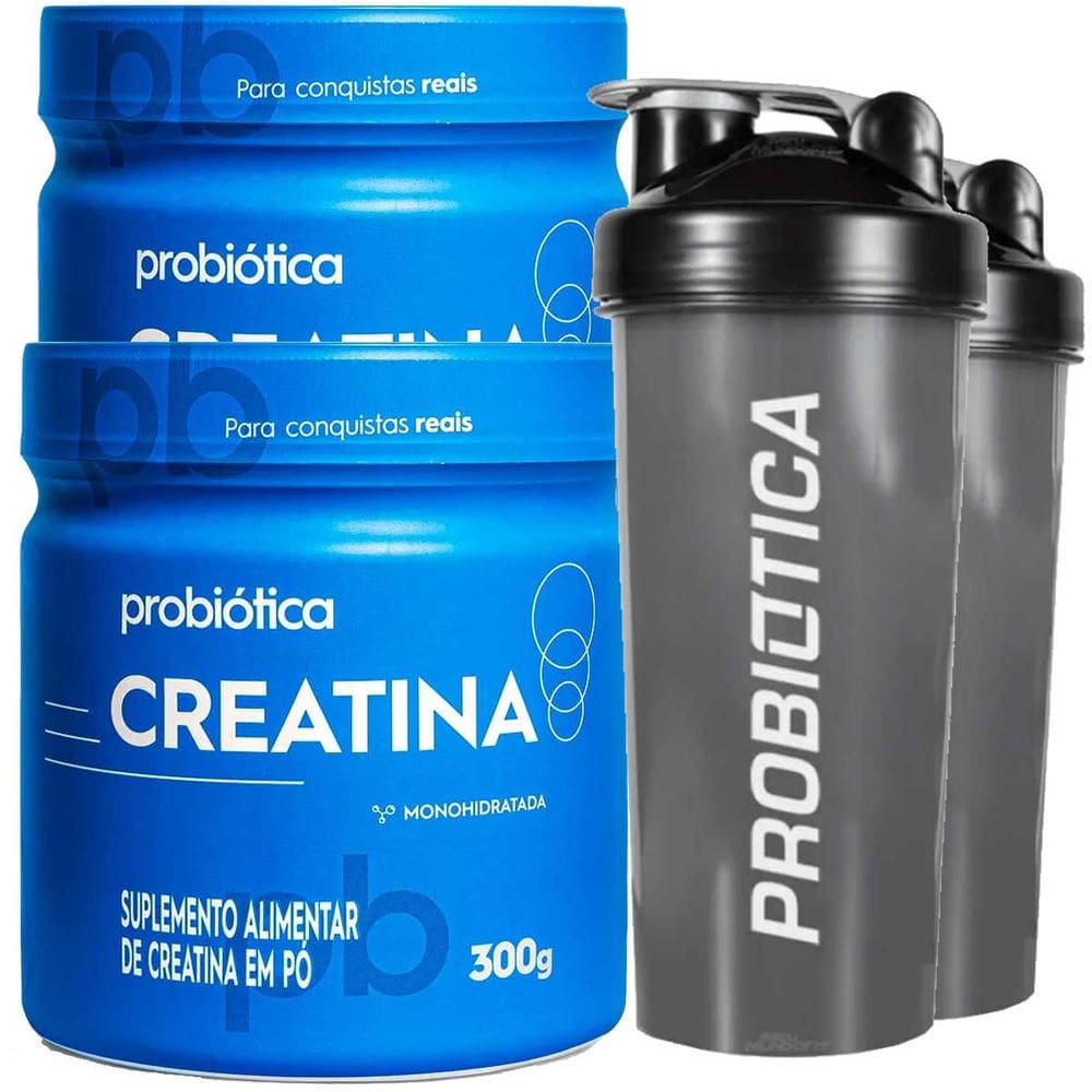 Combo 2x Creatina 100% Pura 300g + 2x Coqueteleira Sem Sabor