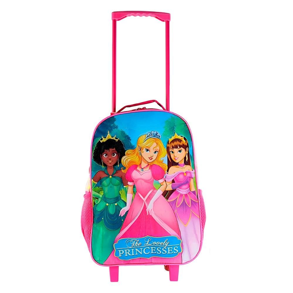 Kit Estojo, Lancheira E Mochila Princesa De Rodinhas Pink [F102]
