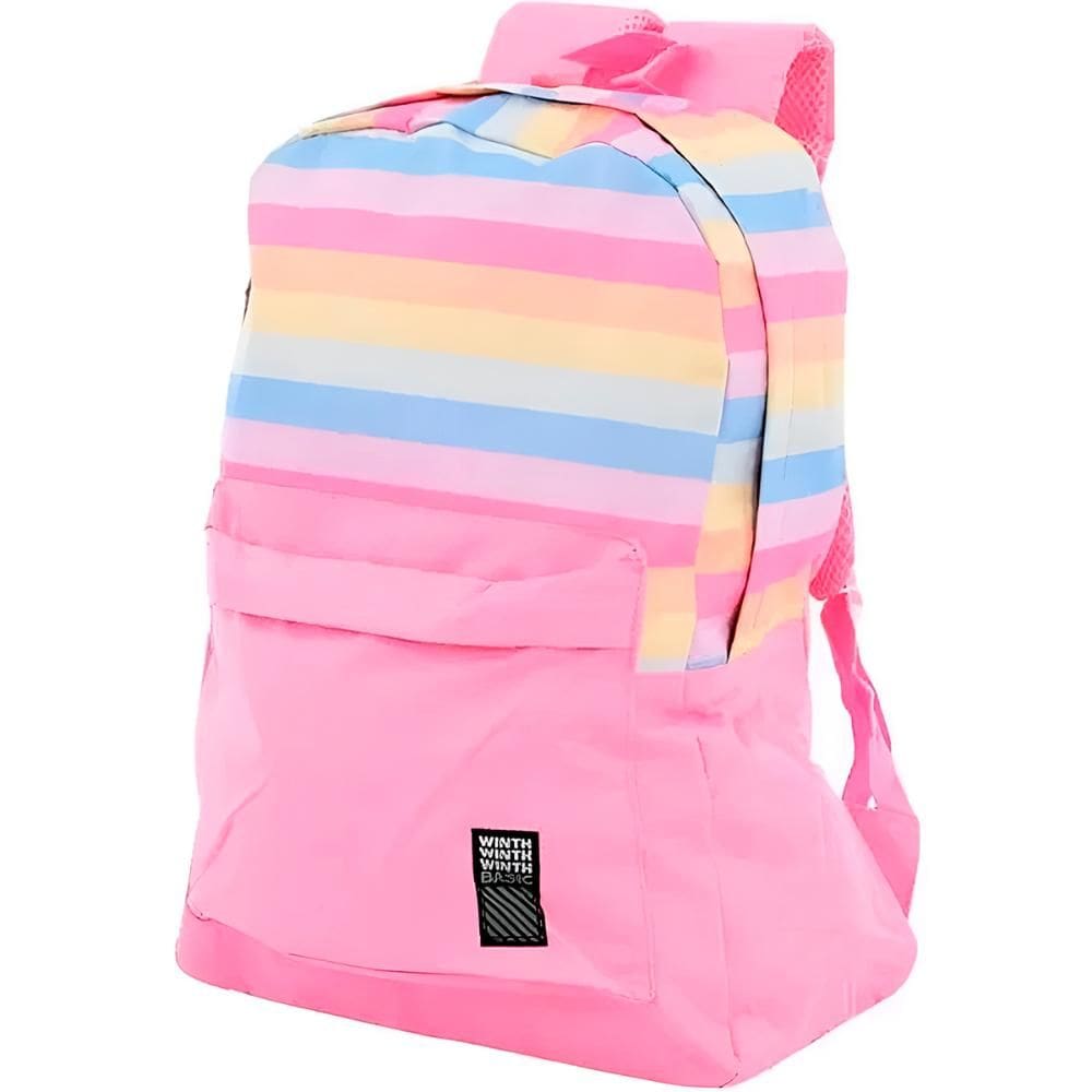 Mochila Juvenil Colorida Listrada Escola Passeio Cor:rosa [F102]