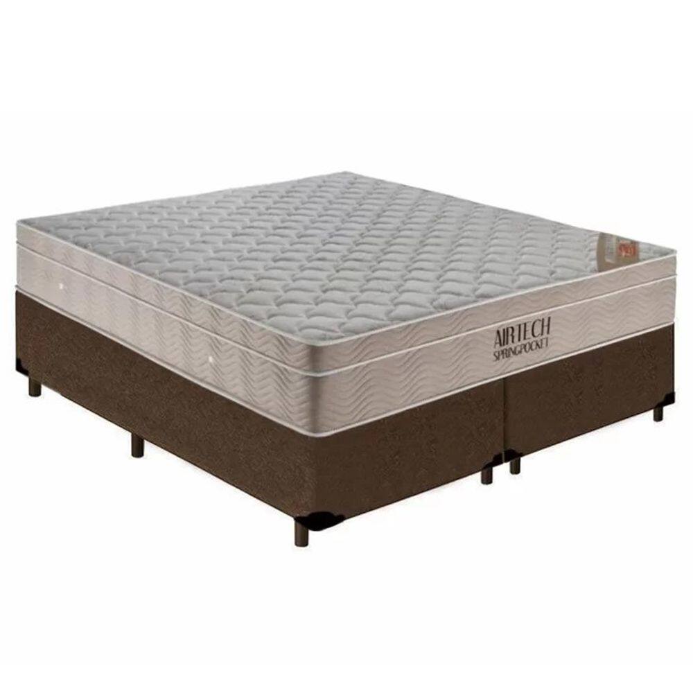 Cama Box Base Queen Bipartido Marrom Colchão Molas Ensacadas Airtech SpringPockt 158x198 - Ortobom