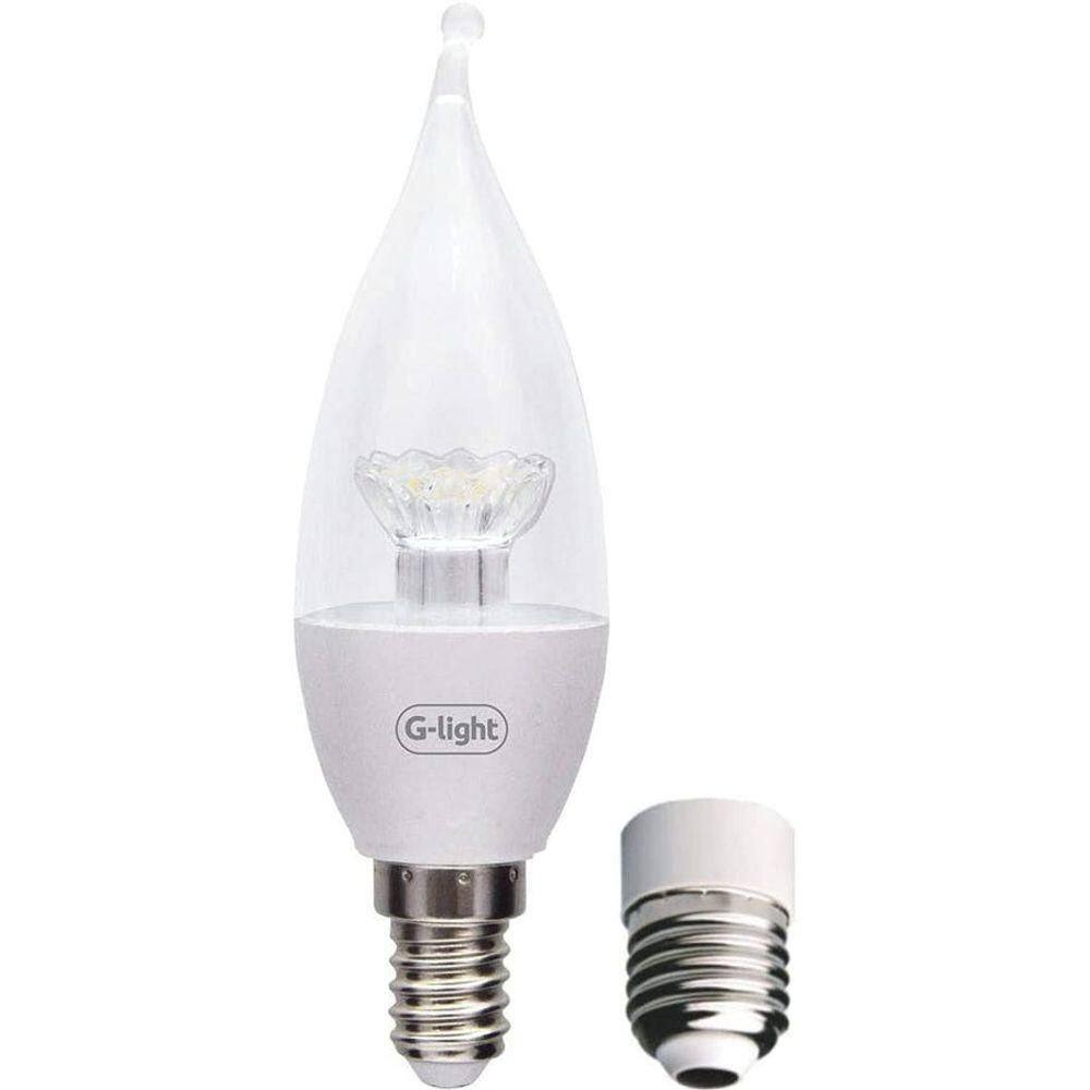 Lâmpada Led Vela 4w Bivolt E-14 3000k Com Adap. E-27 Bico Torto - G-light