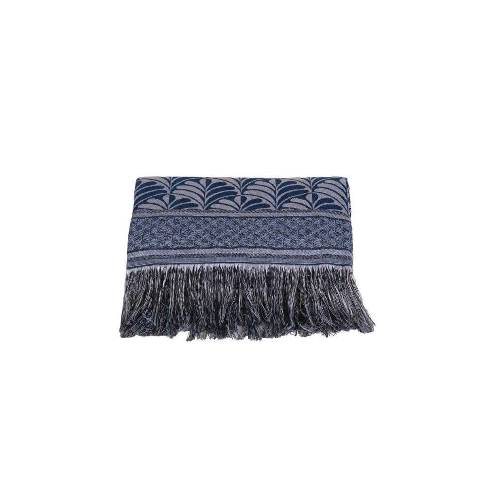Xale Para Sofá Com Franja Luxor 1 Peça 2,10m X 1,35m 60% Algodão - 40% Poliéster Tecido Jacquard - Azul Palmeira