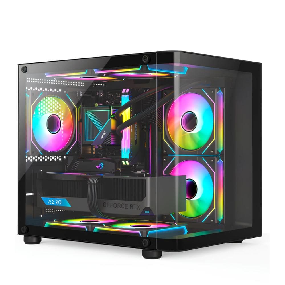 Gabinete Gamer Aquário Hayom GB1798 - Vidro Temperado - Incluso 4 Coolers 120mm - Micro ATX - Preto