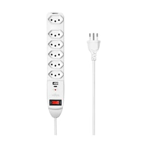 Filtro de Linha 6 Tomadas Elgin - Protetor de Surtos - 3 Pinos 10A - USB-A+C - Bivolt - Branco